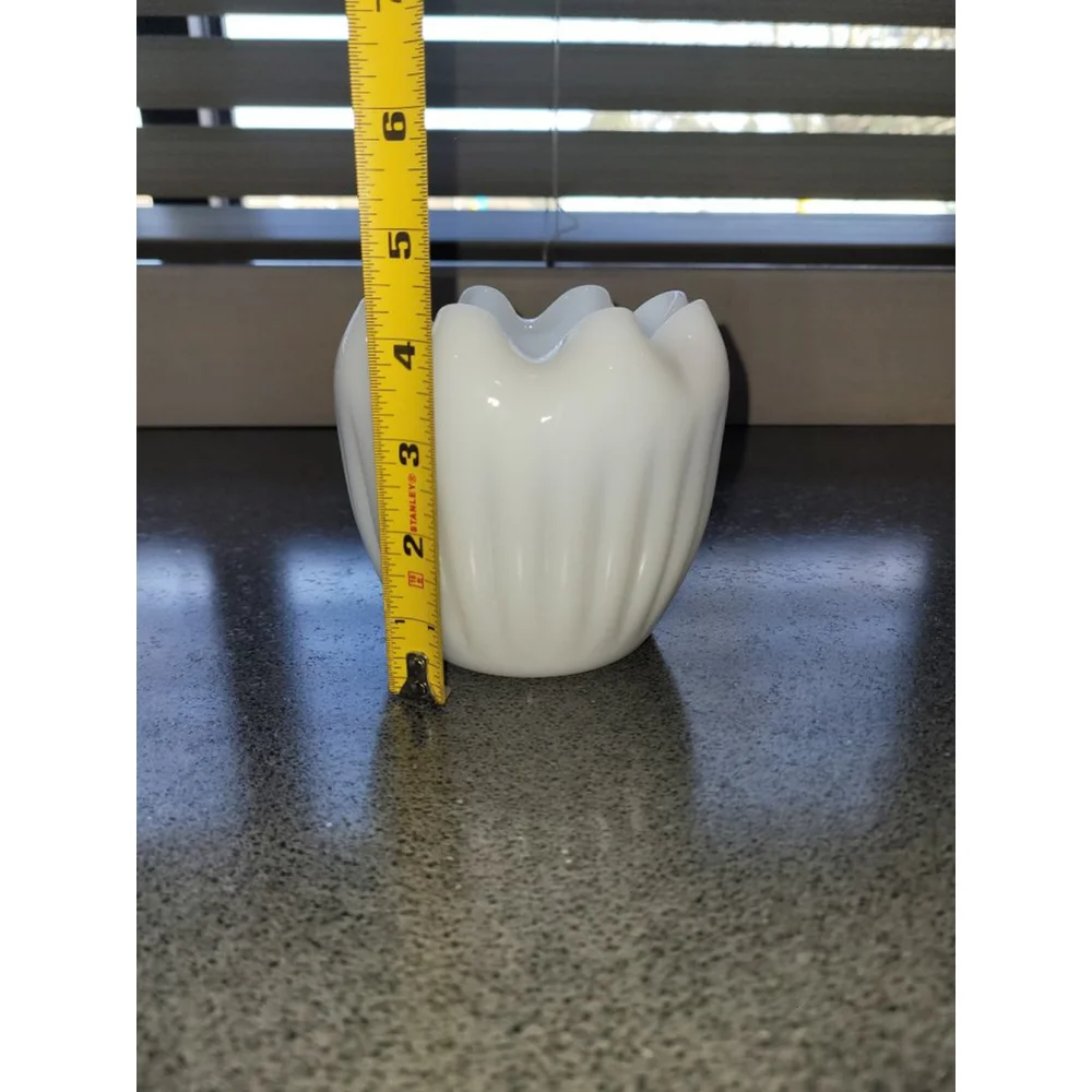 White Milk Glass Style Scalloped Vase Planter 5